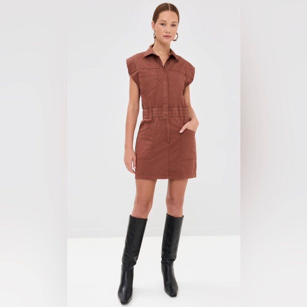 Pistola Rosie Denim Mini Dress Casual Preppy Chic Praline Brown Sz M